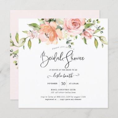 PixDezines Watercolor Dusty Rose Bridal Shower Invitations