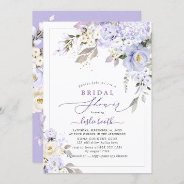 PixDezinesH2 Purple Hydrangea Roses Bridal Shower Invitations