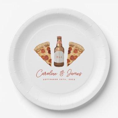 Pizza & Beer Casual Couples Wedding Bridal Shower Paper Plates