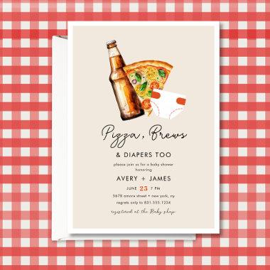 Pizza & Beer Diapers Casual Couples Baby Shower Invitations