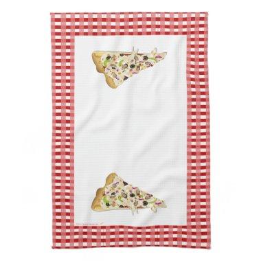 Pizza Slice Red Checks Border Tea Towel Dish Towel