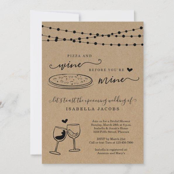 Pizza & Wine Before You're Mine Bridal Shower Invitations