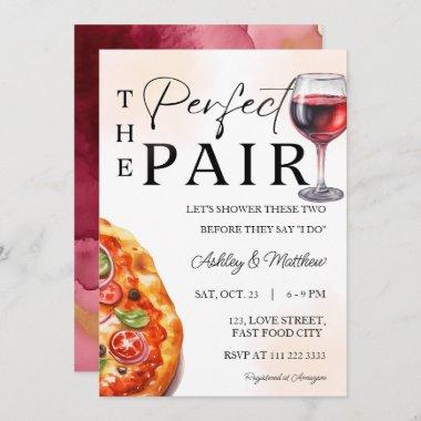 Pizza Wine Perfect Pair Couple Coed Wedding Shower Invitations