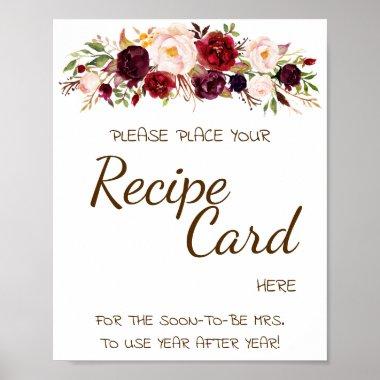 Place Recipe Invitations Here Marsala Flowers Shower Sign