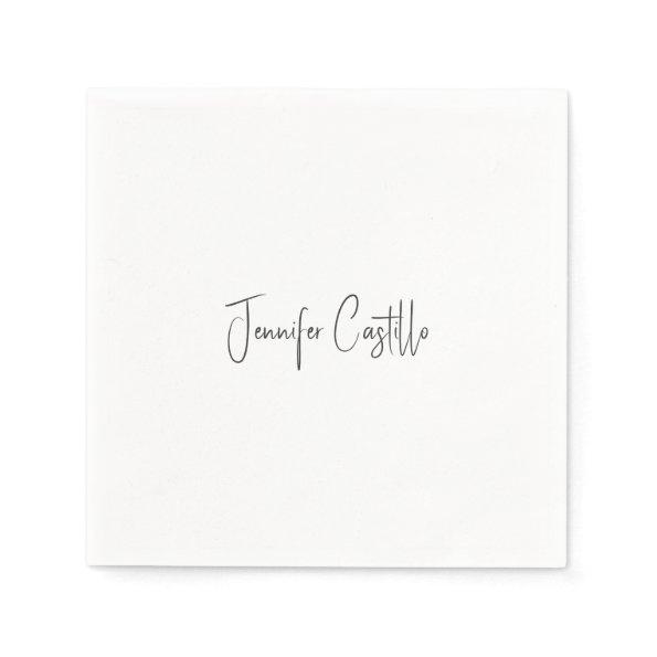 Plain Black White Minimalist Calligraphy Napkins