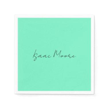 Plain Elegant Green Blue Script Calligraphy Name Napkins