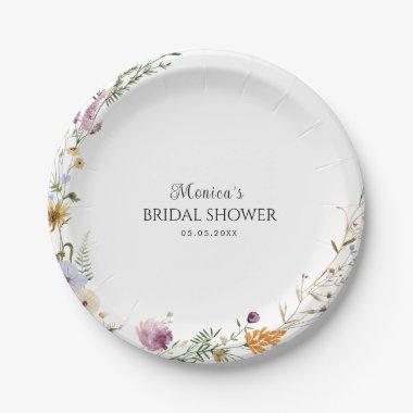Plain Wildflower Round Foliage Frame Bridal Shower Paper Plates