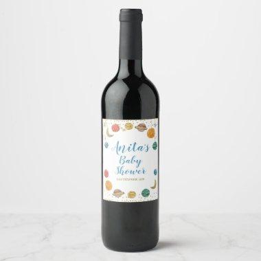 Planets Outer Space Baby Shower Wine Label