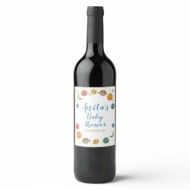 Planets Outer Space Baby Shower Wine Label