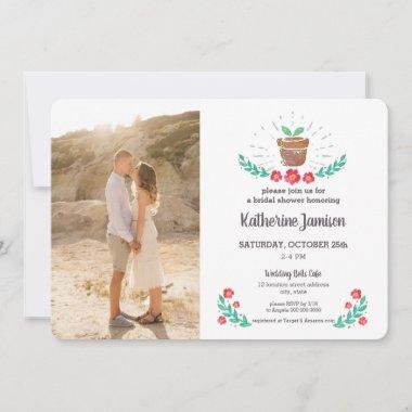 Plant Sprout Red Floral Photo Bridal Shower Invitations
