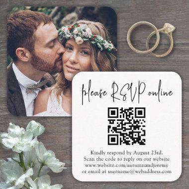 Please RSVP Online Wedding QR Code & Photo Square Enclosure Invitations