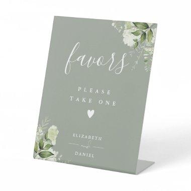 Please Take A Favor Sage Green Floral Greenery Pedestal Sign