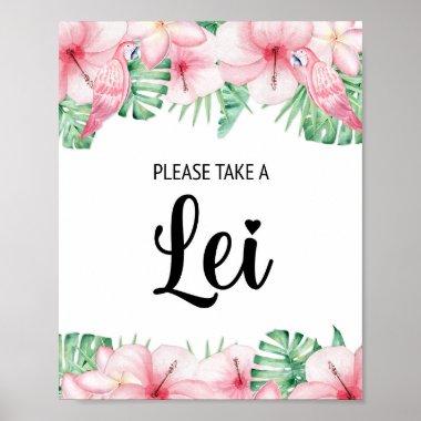 Please Take a Lei Sign Tropical Hawaiian Luau