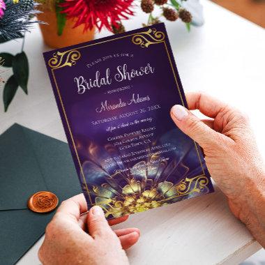Plum and Gold Floral Boho Bridal Shower Invitations
