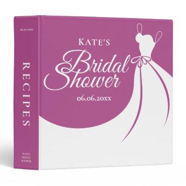 Plum and White Elegant Gown Bridal Shower Recipe 3 Ring Binder