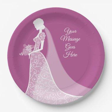 Plum and White Elegant Lace Gown Bridal Paper Plates