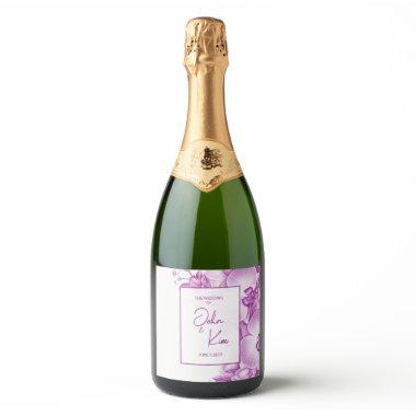 Plum and White Orchids Wedding Sparkling Wine Label
