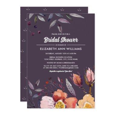 Plum Autumn Floral Bridal Shower Invitations