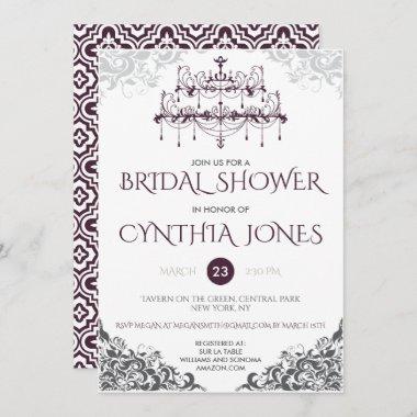 Plum Baroque Chandelier Bridal Shower Invitations