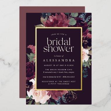 Plum Blossom Bridal Shower Foil Invitations