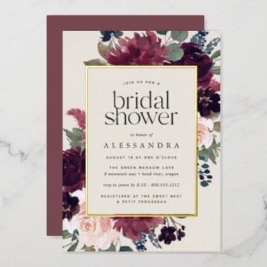 Plum Blossom Bridal Shower Foil Invitations