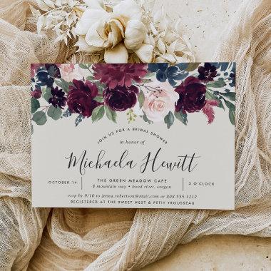 Plum Blossom Fall Winter Floral Bridal Shower Invitations