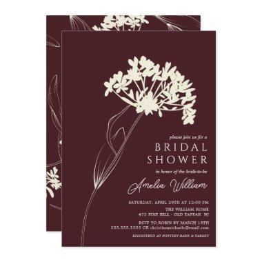 Plum & Cream Modern Floral Bridal Shower Invitations