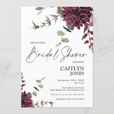 Plum Floral And Lavender Bridal Shower Invitations
