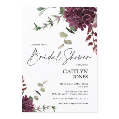 Plum Floral And Lavender Bridal Shower Invitations