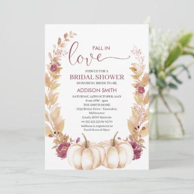 Plum Gold Pumpkin Fall In Love Bridal Shower Invitations