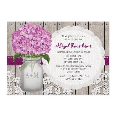 Plum Hydrangea Mason Jar Bridal Shower Invitations