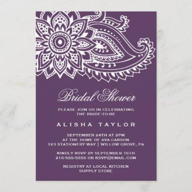 Plum Indian Paisley Bridal Shower Invitations