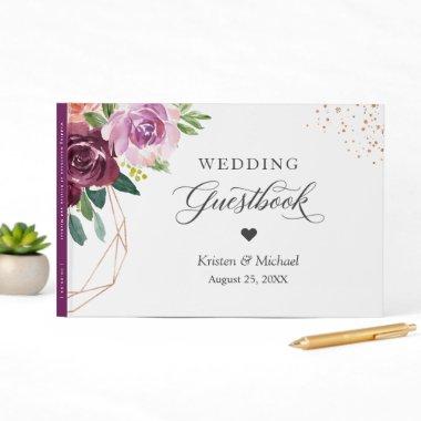 Plum Lilac Purple Floral Rose Gold Wedding Guest Book
