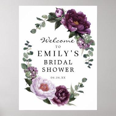 Plum Peonies Bridal Shower Welcome Sign