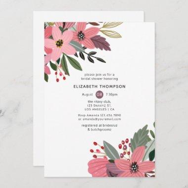 Plum Pink and Gold Floral Bridal Shower Invitations