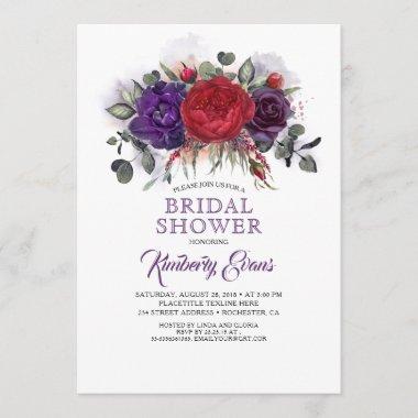 Plum Purple and Burgundy Floral Fall Bridal Shower Invitations