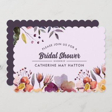 Plum Purple Autumn Floral Bridal Shower Invitations