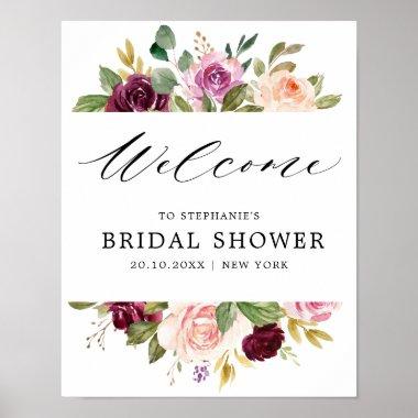 Plum Purple Blush Botanical Bridal Shower Welcome Poster