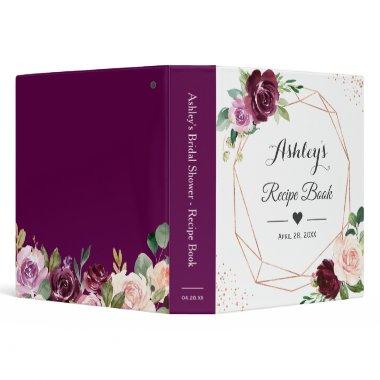Plum Purple Blush Floral Bridal Shower Recipe Book 3 Ring Binder