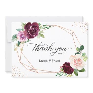 Plum Purple Blush Floral Modern Geometric Wedding Thank You