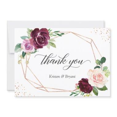 Plum Purple Blush Floral Modern Geometric Wedding Thank You Invitations