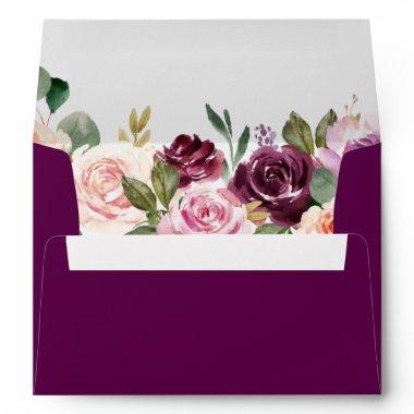 Plum Purple Blush Floral with Return Address Envelope