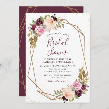 plum Purple floral geometric bridal shower Invitations
