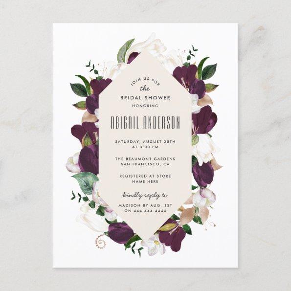 Plum Purple Floral Wreath Bridal Shower Invitation PostInvitations