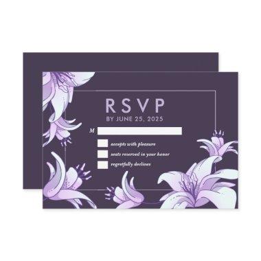 Plum Purple Lily Flower Floral Spring Wedding RSVP Card