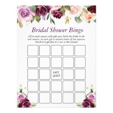 Plum Purple Love Floral Bridal Shower Bingo Game Flyer