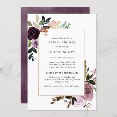 Plum Purple Mauve Pink Floral Bridal Shower Invitations