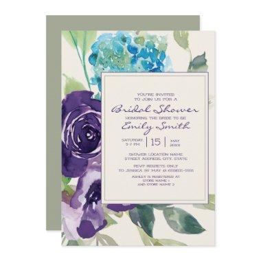 Plum Purple Sage Watercolor Floral Bridal Shower Invitations