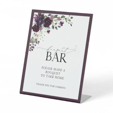 Plum Purple Watercolor Bridal Shower Bouquet Bar Pedestal Sign