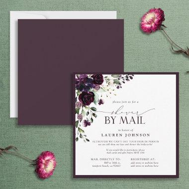 Plum Purple Watercolor Floral Bridal Mail Shower I Invitations